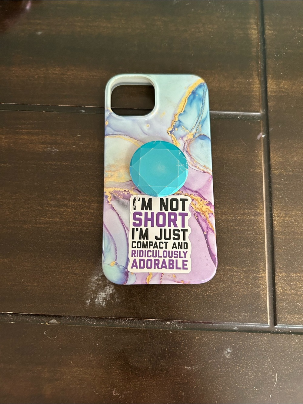 Marble Purple Blue Phone Case with Teal PopSocket - Cute Quote for iPhone 14